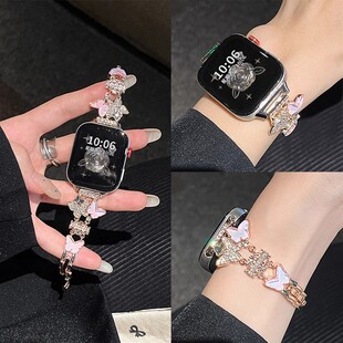 适用华为fit3手表带新款镶钻皇冠蝴蝶金属表链华为fit2高级女华为watchFit/New/雅致款华为FIT3闪钻表链女