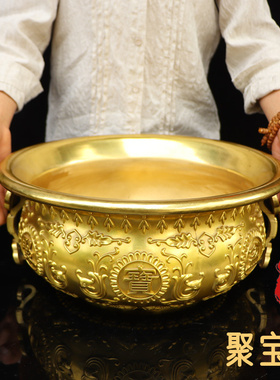 纯铜聚宝盆摆件如意耳招财聚财送礼品店铺家居客厅创意存零钱罐铜