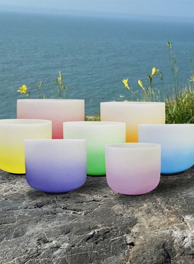 水晶钵瑜伽钵音疗钵颂钵套装彩色碗彩色水晶乐器渐层音钵