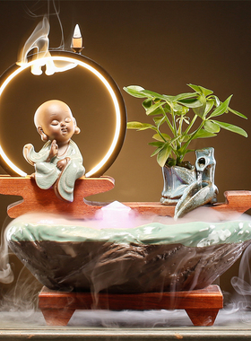 创意喷泉办公室桌面招财陶瓷循环流水摆件客厅流水器鱼缸开业礼品