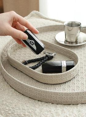 现代轻奢简约藤格纹香薰托盘高级感桌面收纳首饰盘精致装饰品摆件