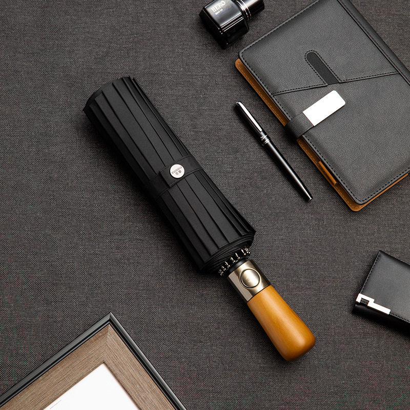 高端全自动折叠商务实木复古晴雨两用雨伞定制印logo广告伞礼品伞