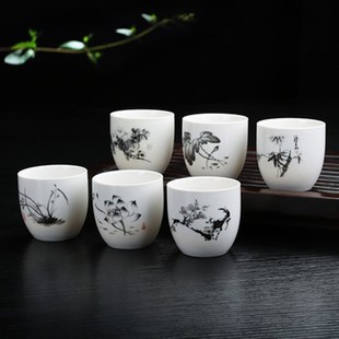 白瓷主人品茗杯水杯家用办公杯礼盒 陶瓷功夫茶具茶杯套杯1盒6只装