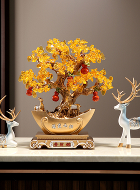 沛纳丽满载而归发财树摇钱树招财鹿新中式摆件办公室前台开业礼物