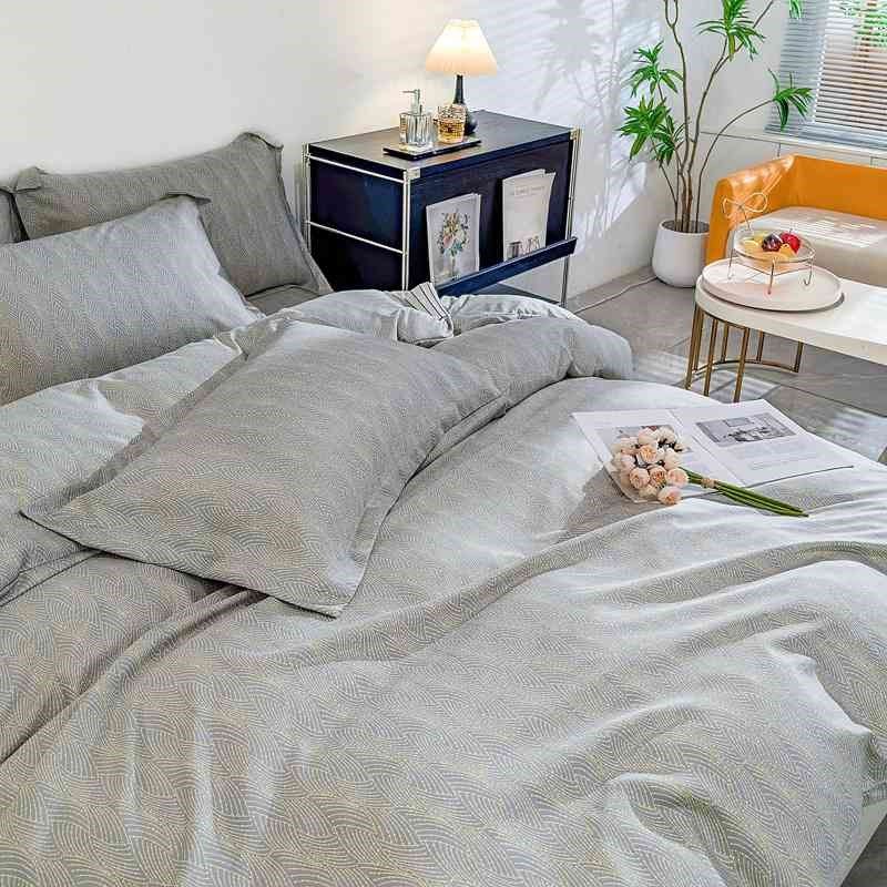 新款A类水洗冰丝印花四件套简约风南通家纺床笠床单小单可定