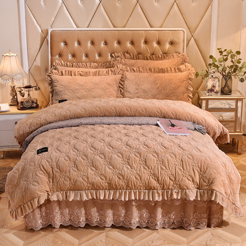 欧式夹棉加厚被套单件保暖水晶绒双面绒法兰绒被罩花边公主风秋冬