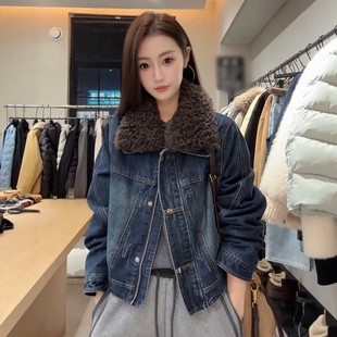 短款小个子时尚设计感加棉牛仔外套女高级感冬季气质洋气保暖棉服
