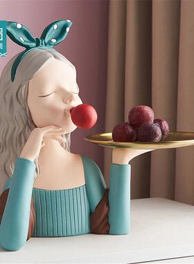 创意泡泡女孩休闲食品盘托盘家用客厅茶几超市散称零食区美陈摆件