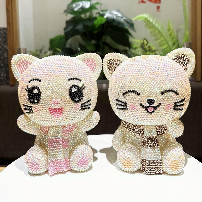 节日礼物少女心小猫存钱罐贴钻猫搪胶储蓄罐猫咪储钱罐粘钻摆件