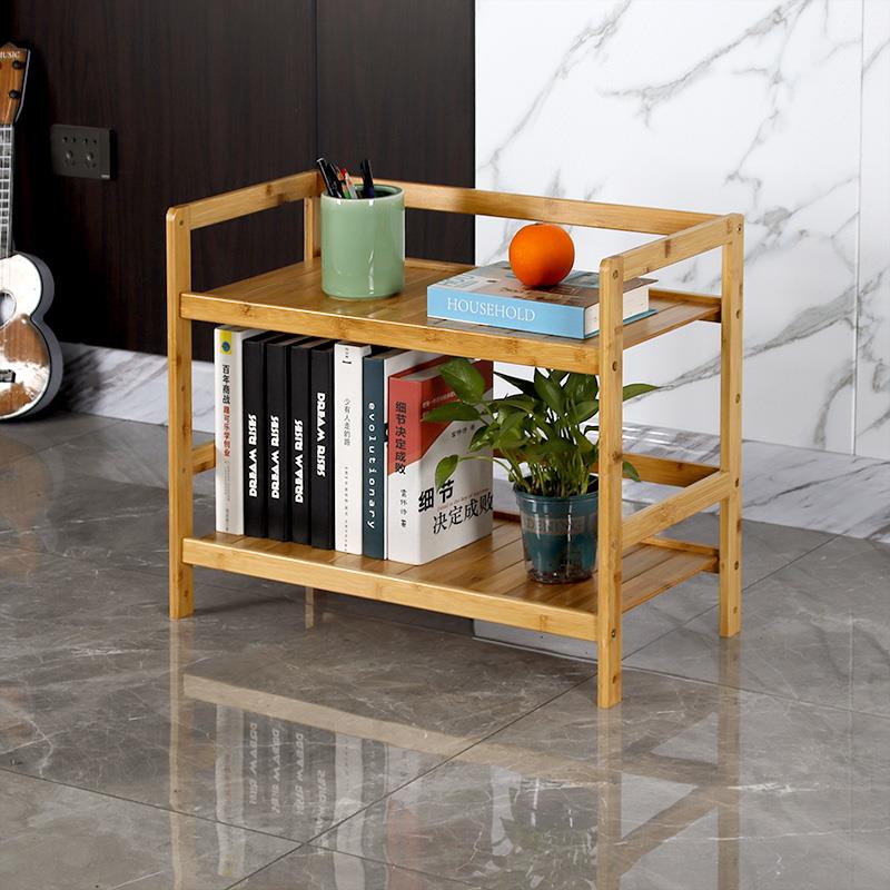 竹书架简易学生书柜靠墙落地小型网红置物架简约现代家用收纳架木
