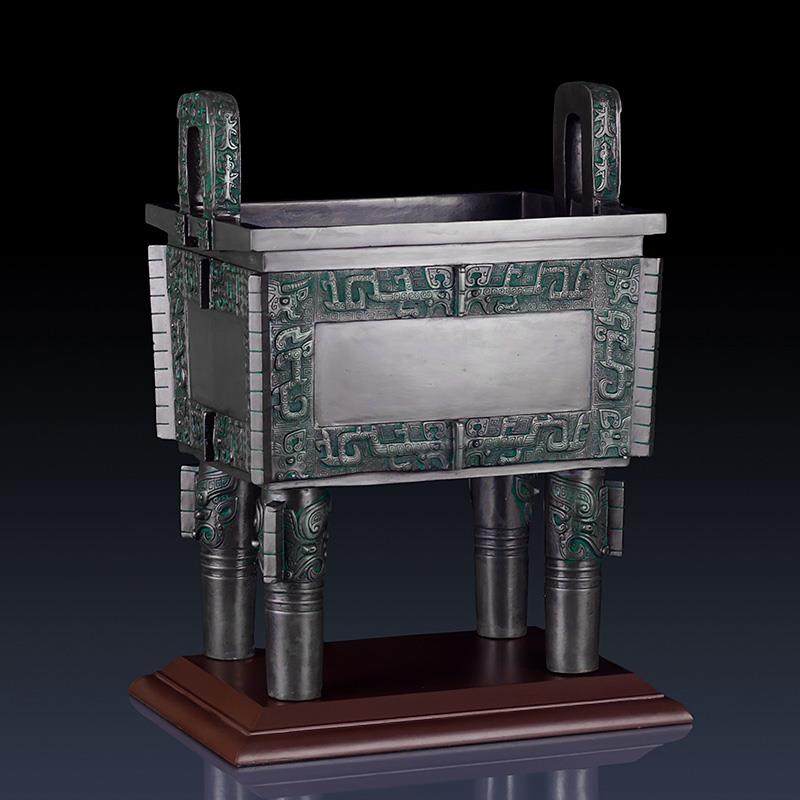 纯黄铜司母戊鼎摆件办公室装饰品青铜器鼎盛千秋工艺品铜方鼎奖杯