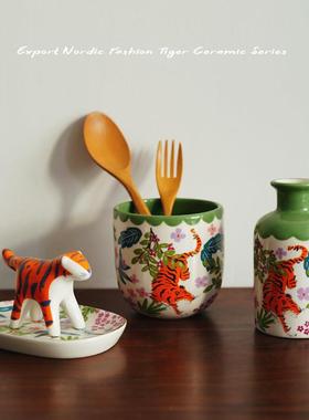 时尚单品 出口欧式设计师老虎造型陶瓷首饰碟 餐桌小花瓶 收纳罐
