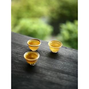 王沁玻璃小茶杯手工功夫茶具金杯子小号主人杯黄炼品茗杯单杯30ml