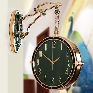 轻奢双面挂钟客厅创意静音两面钟北欧家用豪华石英钟装饰挂件时钟