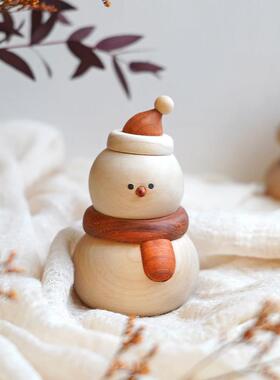 山舍｜雪人 实木可爱治愈桌面摆件 车载 圣诞下雪送朋友闺蜜礼物