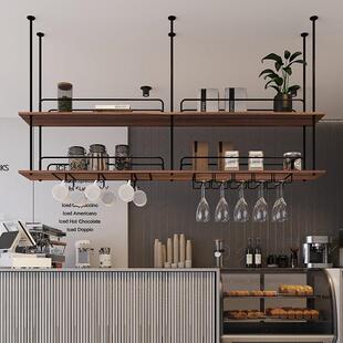 金属实木置物架吧台酒吧吊柜悬挂吊架酒架酒杯酒柜饭厅悬吊式天花