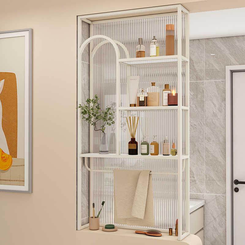 卫生间半墙玻璃屏风玄关柜客厅洗漱台挂毛巾装饰遮挡置物架矮隔断