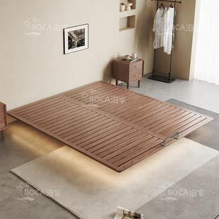 胡桃木实木床中式无床头悬浮床纯实木床榫卯结构全实木排骨架床架