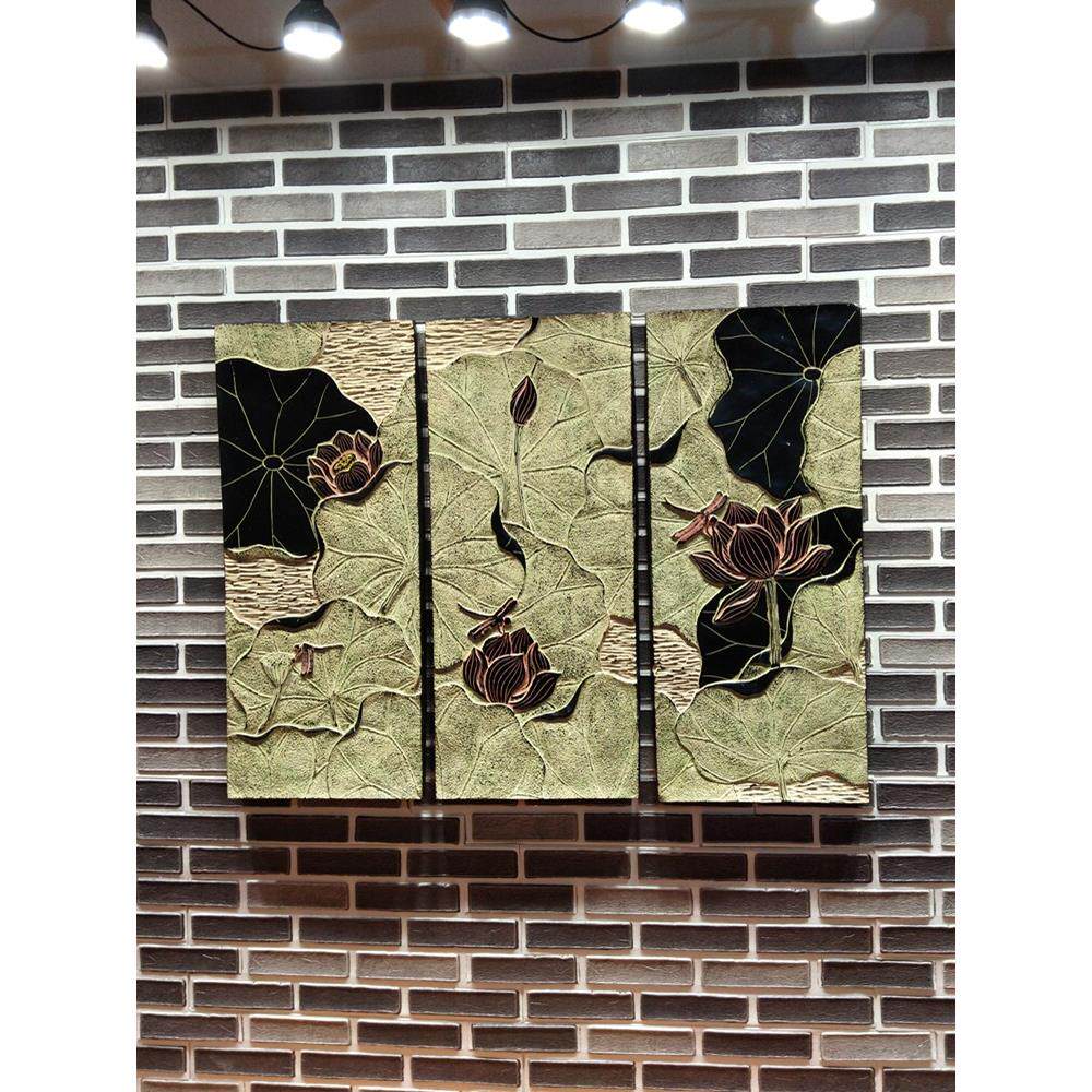 仿古无框画装饰画家居饰品茶庄民宿浮雕荷花壁饰背景组合挂件荷影