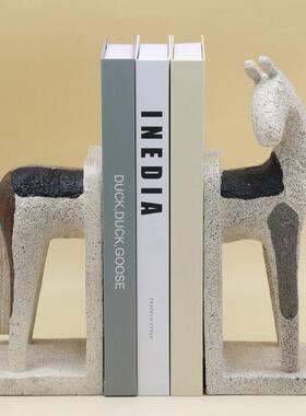 装抽象马书挡居马摆件客书房玄关办厅公XDM室家桌面饰书立树脂工