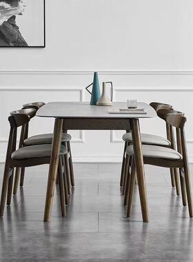 防岩板餐桌家用小户型餐厅吃46911饭桌子桌刮白蜡木现代组简约轻