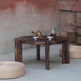 新飘子窗小米桌榻榻茶H0336-05几禅意小茶桌实木炕桌家用地桌小矮