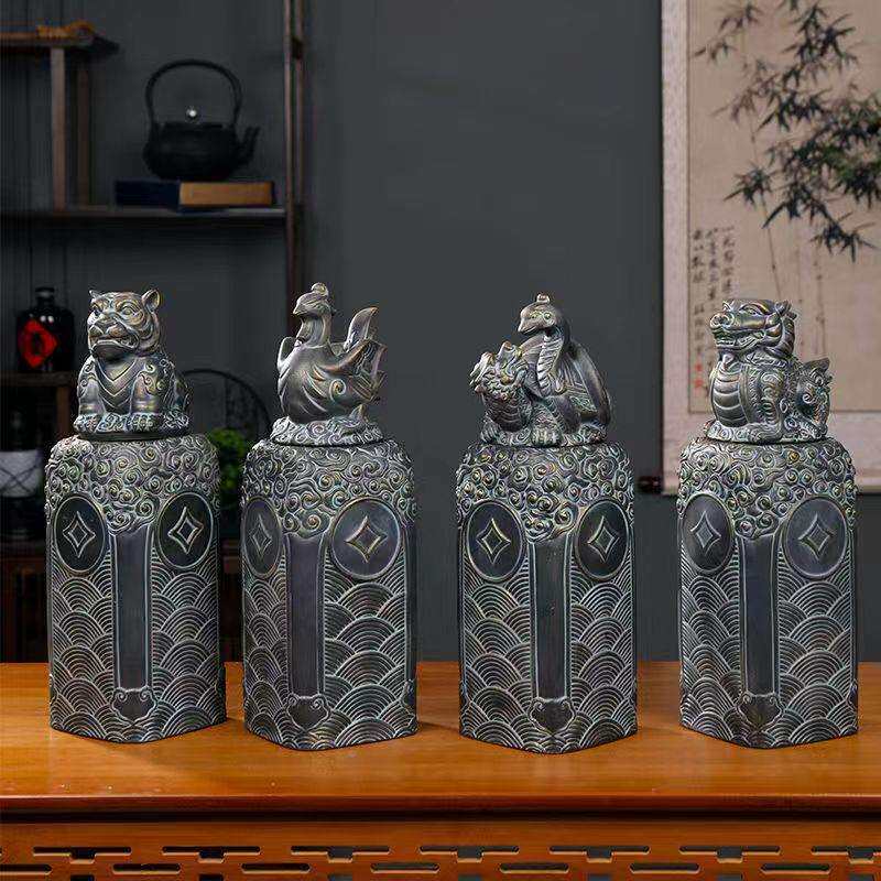 空酒壶陶瓶景镇瓷青铜色5斤四大神兽仿古青铜JGV器密德封酒酒坛