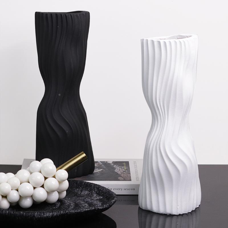 简约现代花异形条纹花器瓶装饰盒厅桌VNB面板间客摆样件