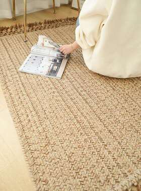 简约几黄麻地毯手工打结流苏混纺编织室RXY客厅卧茶房耐脏地垫民