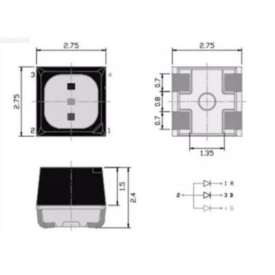 厂家直销2R27GB灯2727系列珠全彩4共阳广告屏七彩红蓝7绿6脚led贴
