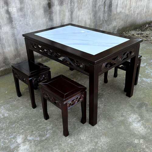 仿古实木岩HT021餐桌椅家组合用板桌正方形八仙桌长方形桌饭子