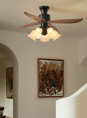 新款餐厅吸顶扇灯复古风房间卧吊扇IRL灯风简约室中古体静音一吸