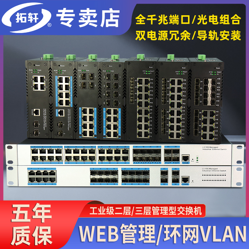 拓轩千兆4光24电POE交换机环网