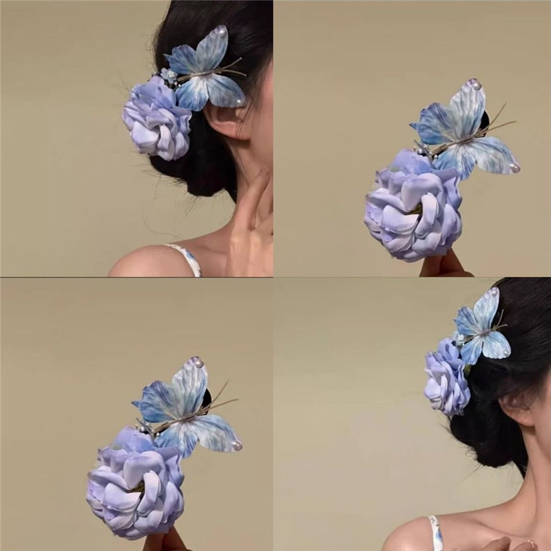 蝶恋花早春氛围立体感蝴蝶发夹女森系花朵鸭嘴夹清新甜美小众发饰