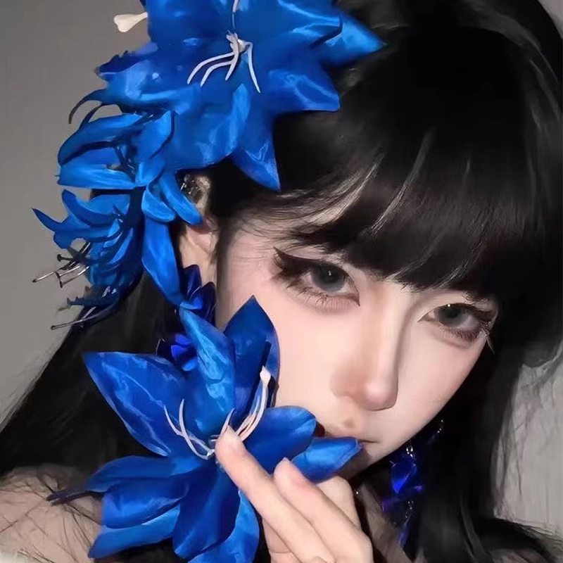 清新百合花朵发夹侧边假花头饰仿真花刘海发卡高颜值发饰拍照配饰