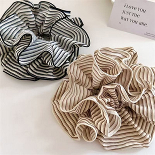 韩风条纹布艺发圈 清新低马尾头饰 气质丸子头绳 高级感大肠发花