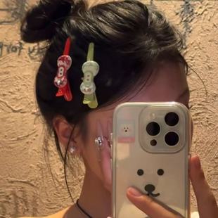 百搭头饰 ins奶油苹果格纹夹甜美少女鸭嘴饰仙女风卡通刘海夹新款