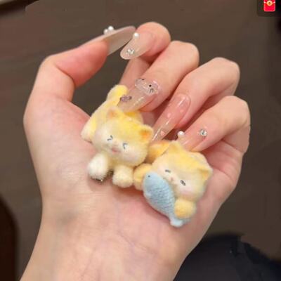 高颜值可爱小猫吃鱼发夹温柔少女心侧边夹刘海夹鸭嘴夹卡通发饰女