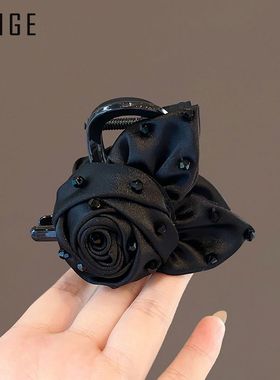 2025年新款黑色立体带刺玫瑰抓夹女高级感中号后脑勺半扎发鲨鱼夹