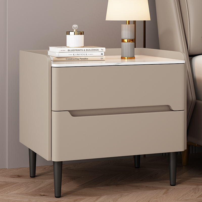 全友家居岩板床头柜全实木简约现代轻奢高级感家用卧室储物床边柜