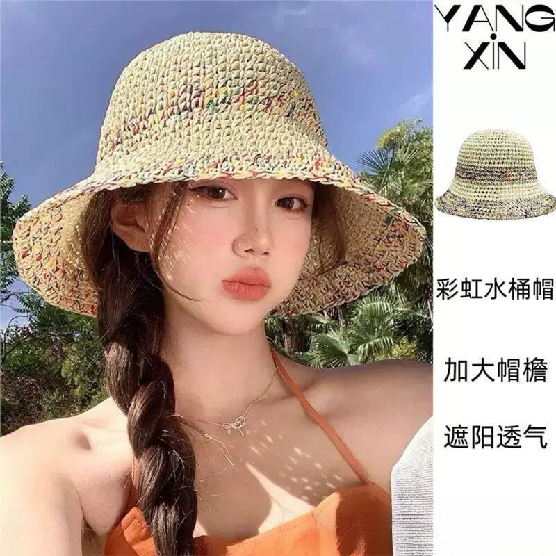 草帽女夏海边沙滩旅游防晒帽度假大檐草编渔夫帽女大头围遮阳帽子