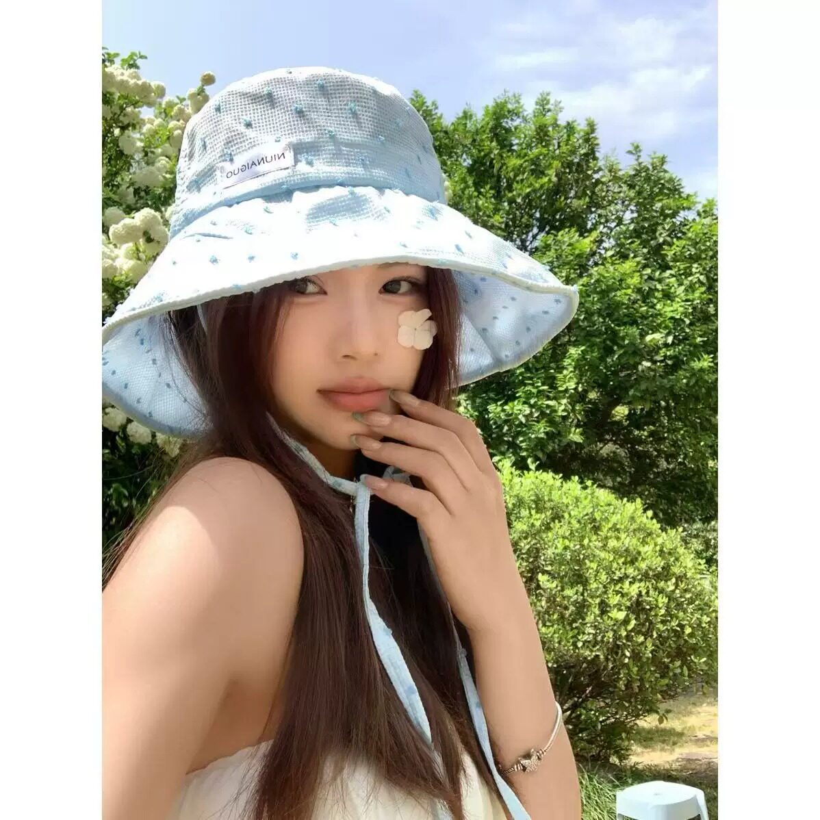 韩版小清新波点渔夫帽子女夏出游大檐遮阳防晒盆帽