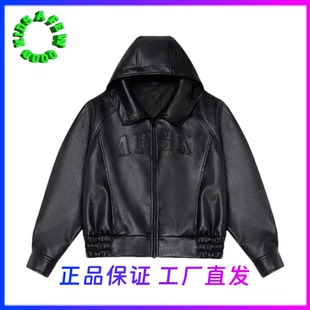 AFGK2023FW带帽皮夹克新款连帽外套，秋冬季美式复古黑色皮衣