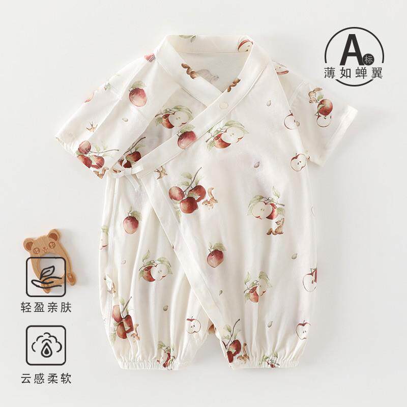 婴幼儿A类纯棉夏款空调服宝宝外出家居超薄凉感短袖连体和尚服