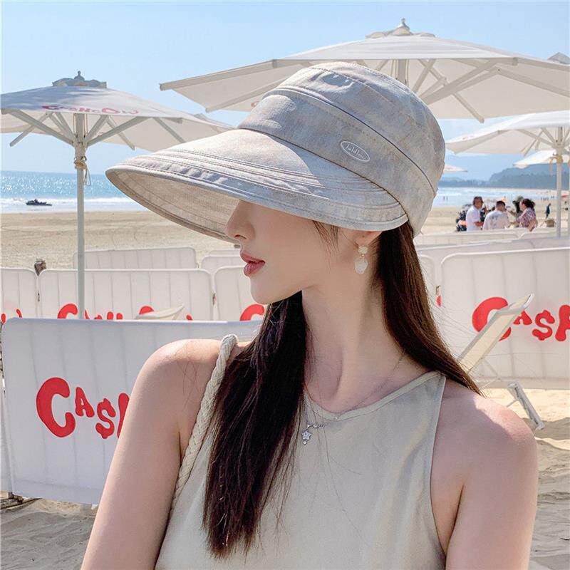 韩版轻时尚户外大沿两用帽子女夏天显脸小纯色加宽帽檐透气防晒帽