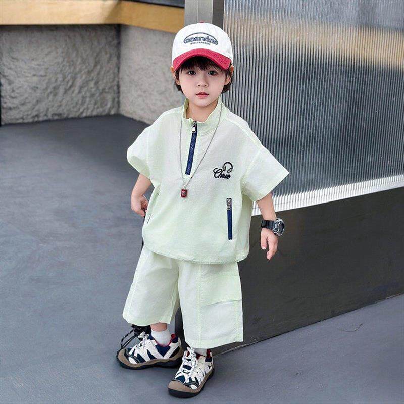 男童夏季套装2026新款韩范痞帅小男童装夹克衫儿童夏薄款短袖衣服