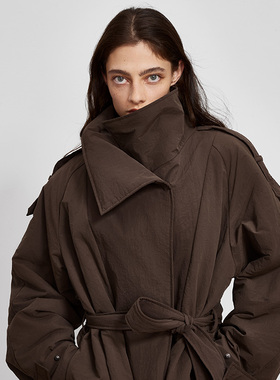 NOD NOT NO经典Oversize纯羊毛立领风衣棉服长款廓形宽松设计外套