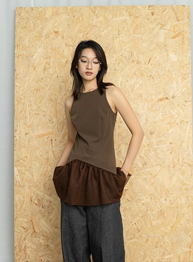 NOD NOT NO花苞亮纱拼接弹力修身上衣无袖显瘦收腰打底上衣TOP