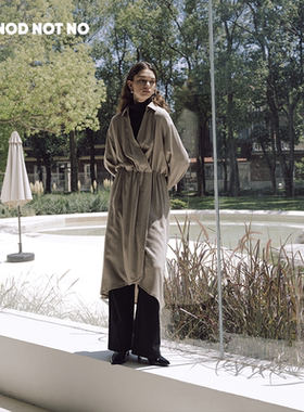 NOD NOT NO25AW秋季新品天丝羊毛V领衬衫设计感不规则底摆连衣裙