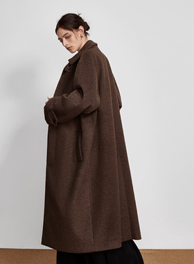 NOD NOT NO宽松直身棕色羊毛混纺长呢大衣气质休闲时尚大衣